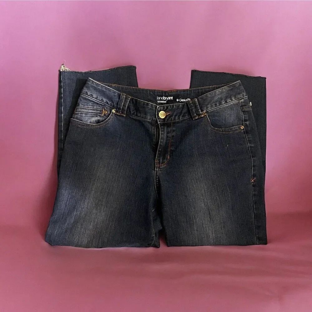 Lane Bryant Straight Jeans Sz 14 Average Genius Fit blue denim READ